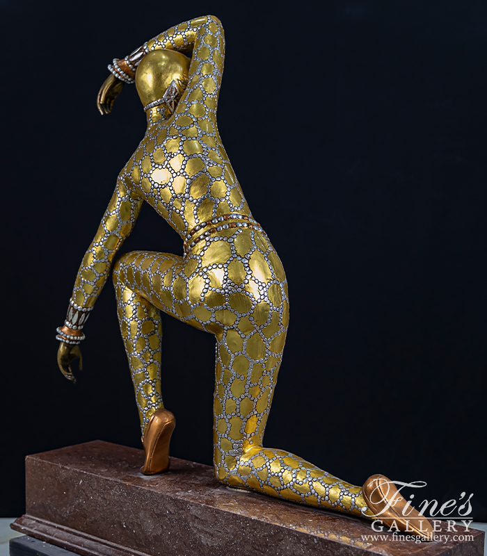 Bronze Statues  - Art Deco Dancer In Gold Finished Bronze With Red Marble Plynth Included! - BS-1192
